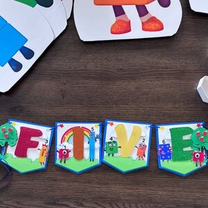 Numberblocks Birthday Banner FIVE Colorful Banner